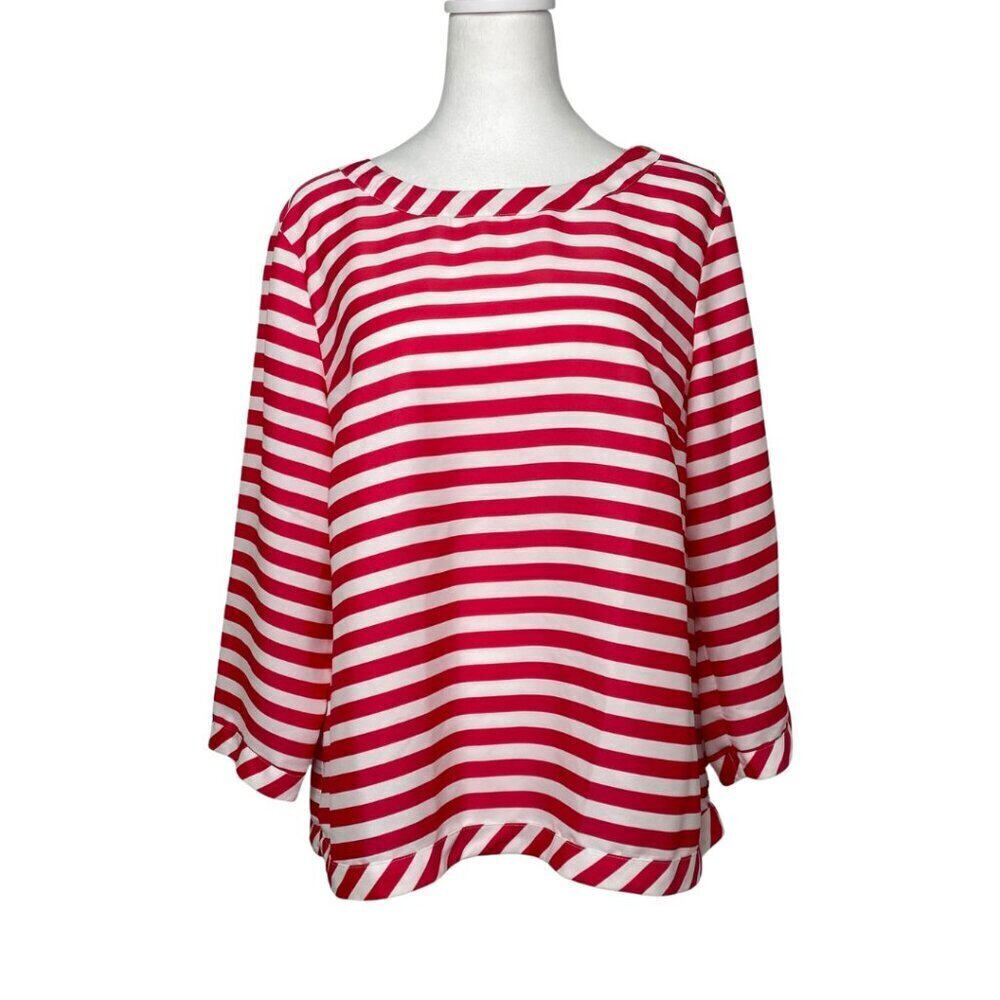 Tommy Hilfiger Women's Pink & White Striped 3/4 Sleeve Sailor Top, Size XL